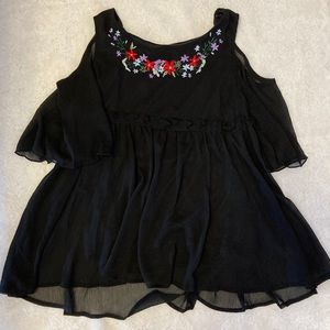 Black Embroidered Cold Shoulder Top